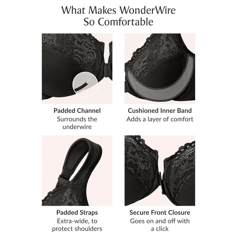 Glamorise Full Figure Plus Size Wonderwire Front-Closure Bra Underwire #1245 Black - Image 5